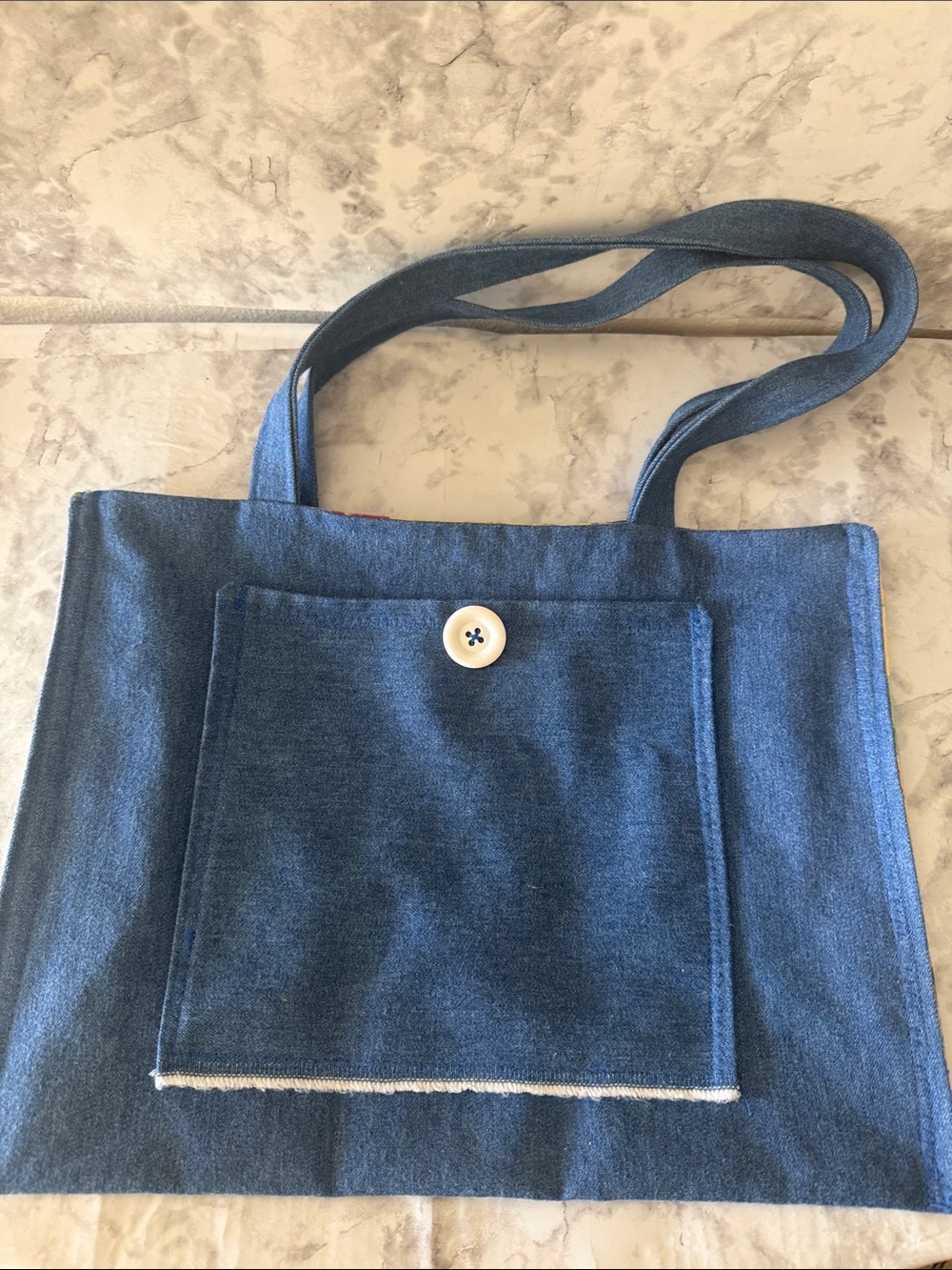 Denim Blue Canvas Tote Bag with Button Closure - Picture 4 of 4